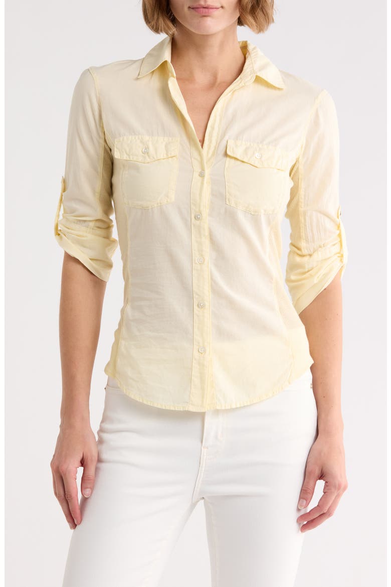 Three-Quarter Sleeve Button-Up Shirt, Main, color, NAPLES YELLOW