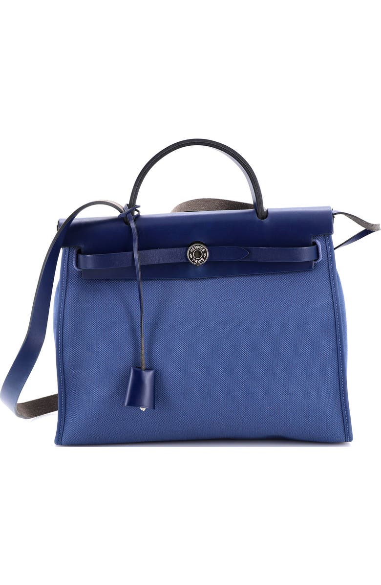 Pre-Owned Hermes Herbag Zip Leather and Toile 31, Main, color, Bleu Saphir