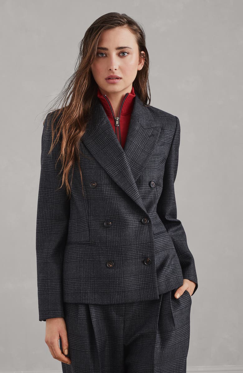 Brunello Cucinelli Virgin wool Prince of Wales blazer with monili, Alternate, color, 