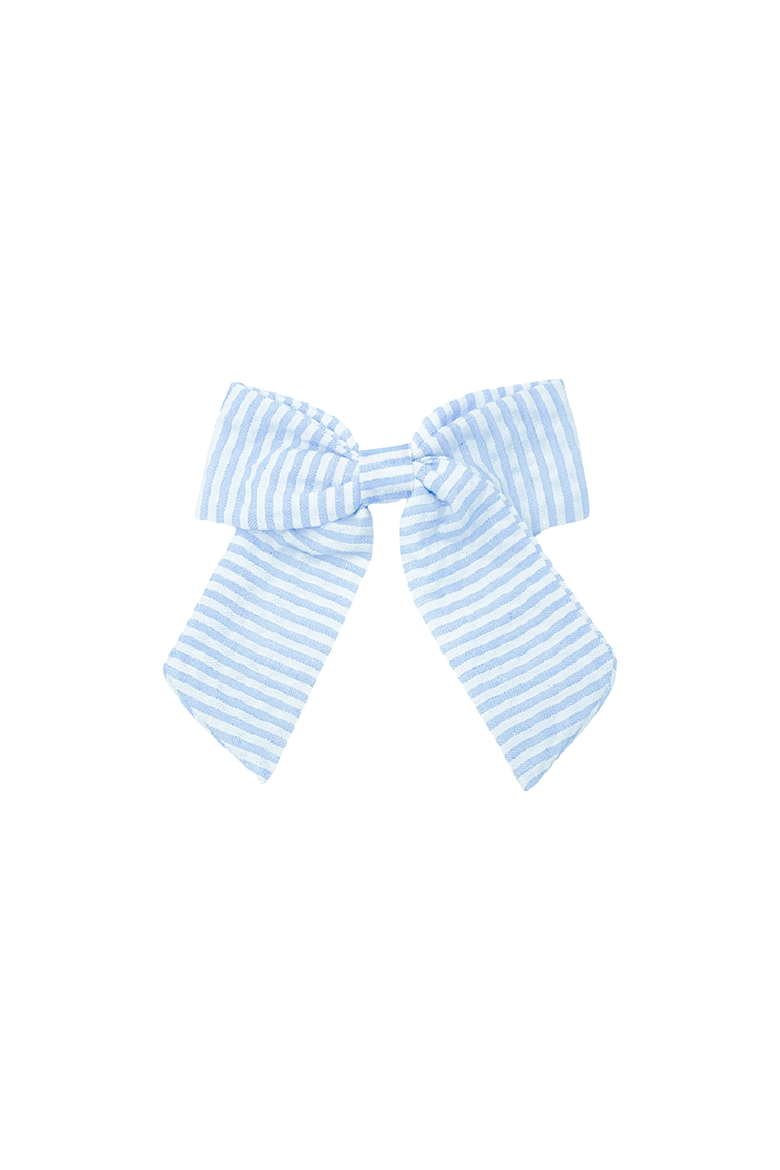 Seersucker Girls' Hair Bow Barrette, Main, color, Blue/White
