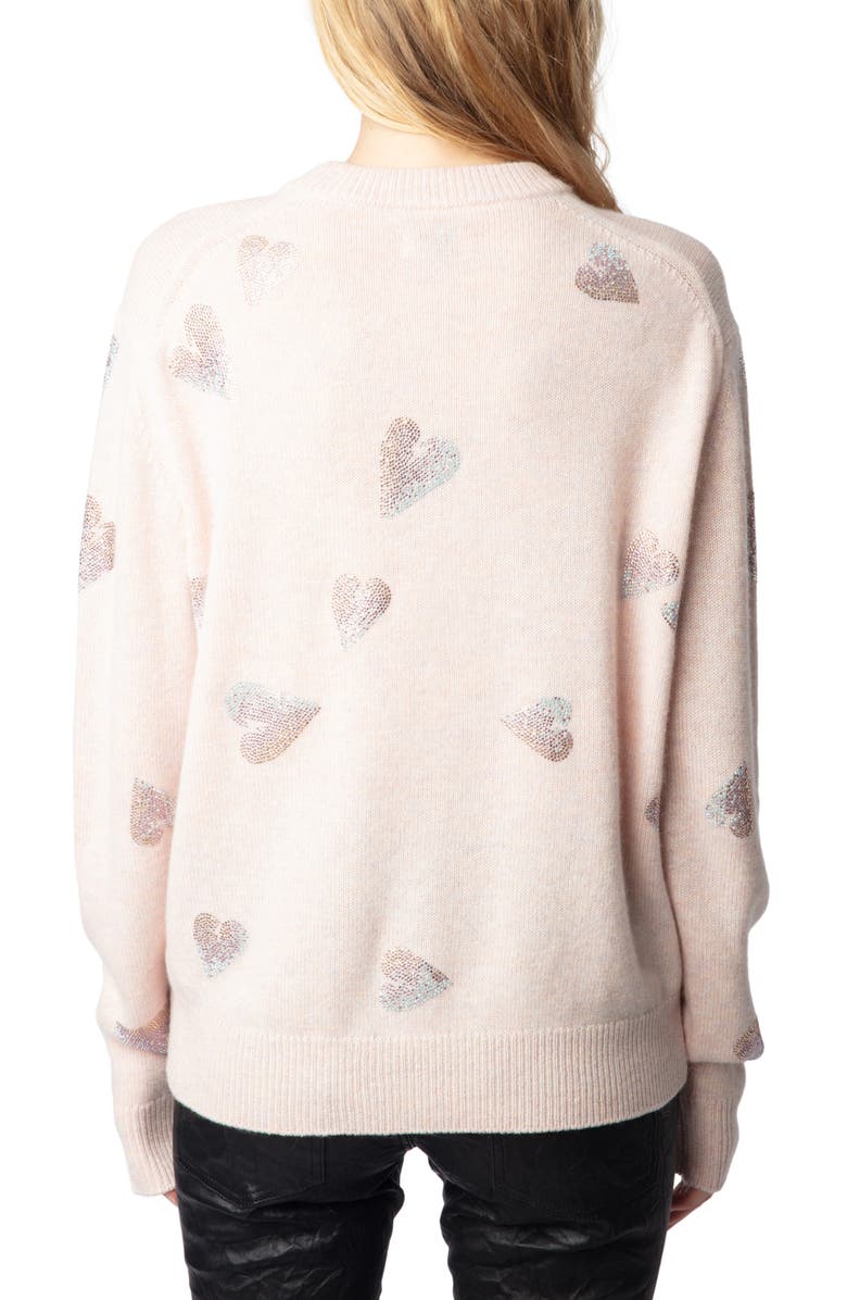 Zadig & Voltaire Beaded Heart Cashmere Sweater, Alternate, color, 