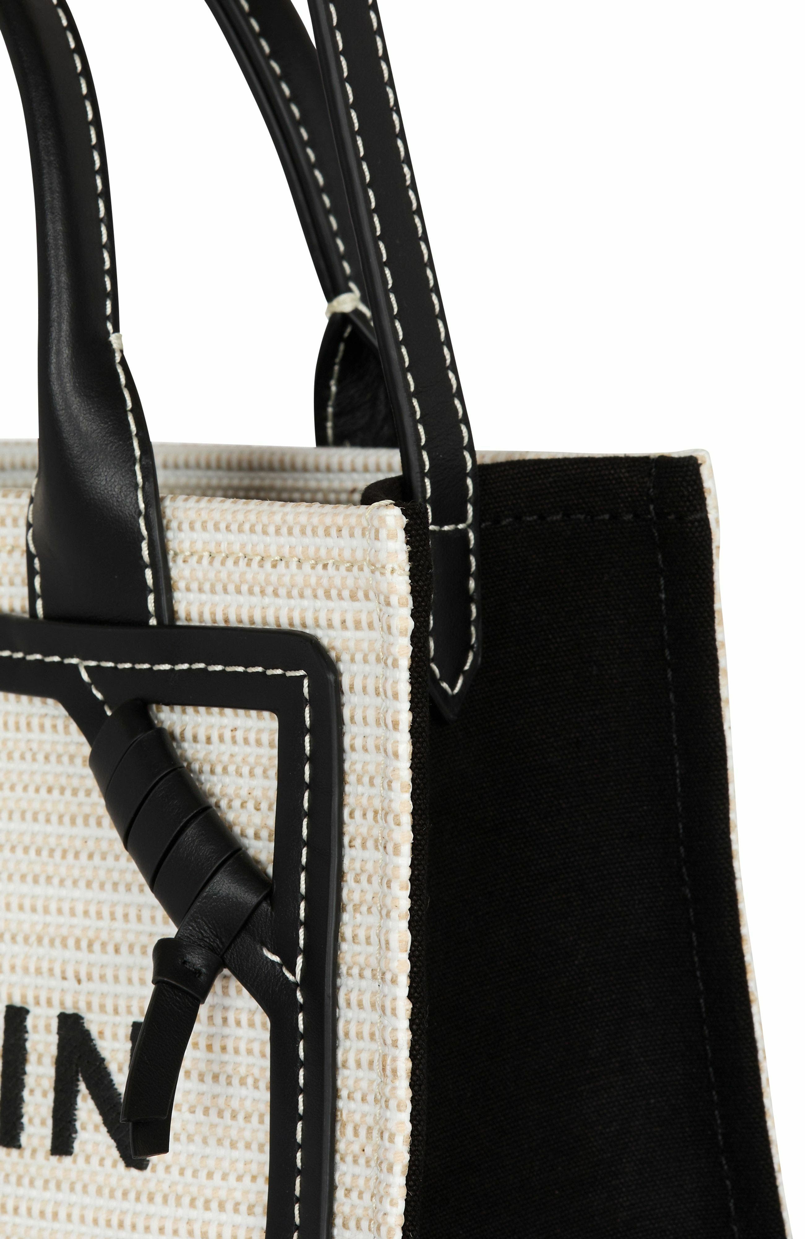 Balmain Small Raffia B-Army Tote Bag, Alternate, color, 