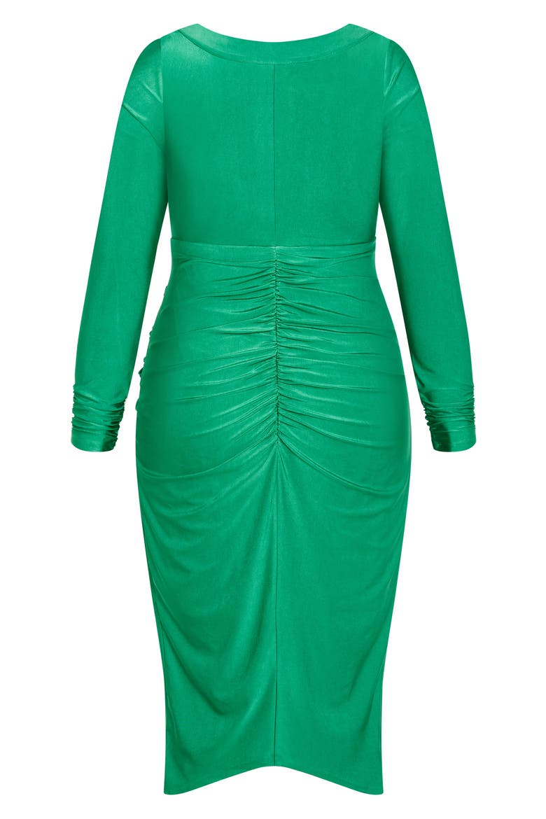 Marissa Ruched Long Sleeve Midi Dress, Alternate, color, GREENSTONE