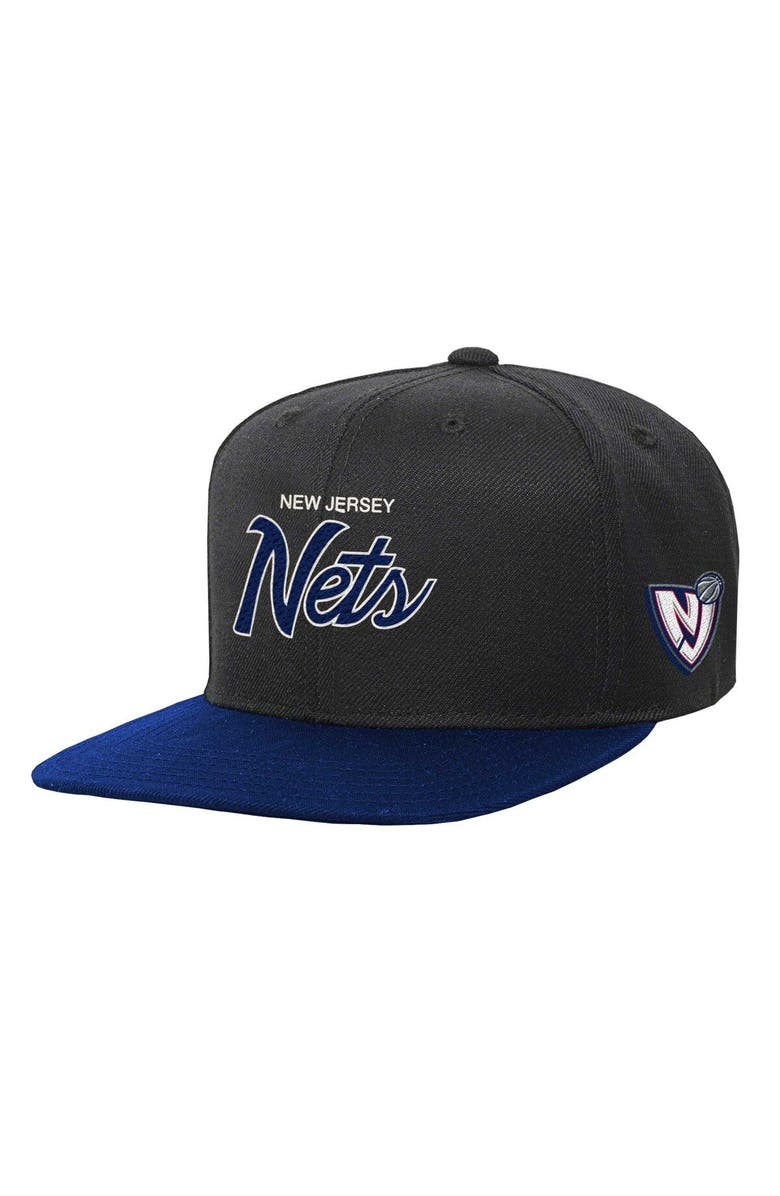 Mitchell & Ness Youth Mitchell & Ness Black New Jersey Nets Team Script Snapback Hat, Main, color, Black