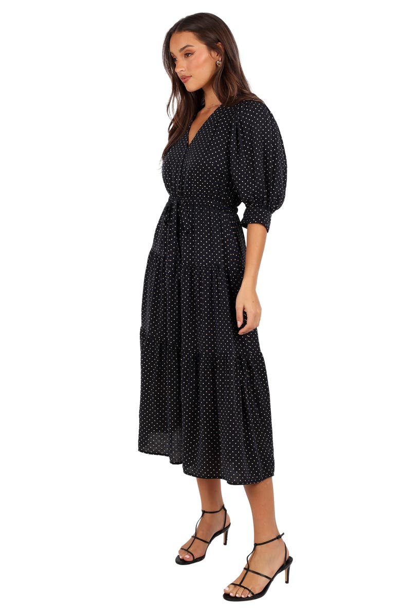 Petal & Pup Moscow Polka Dot Belted Midi Dress, Alternate, color, Black Polka Dot