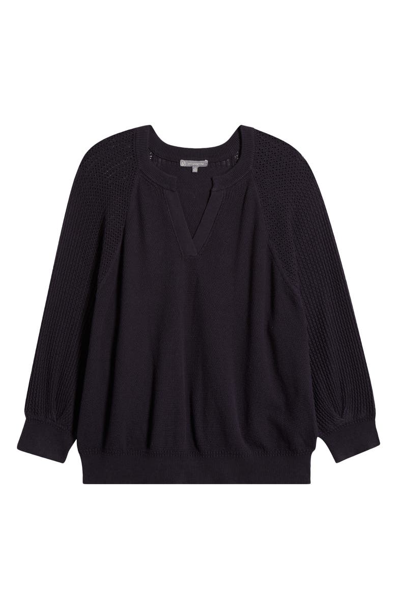 Wit & Wisdom Mixed Stitch Split Neck Sweater, Alternate, color, Navy