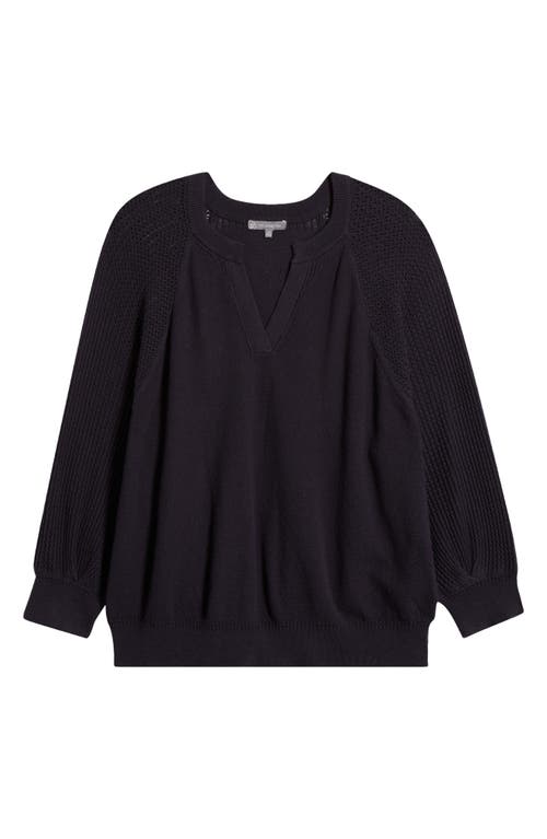 Wit & Wisdom Mixed Stitch Split Neck Sweater In Navy