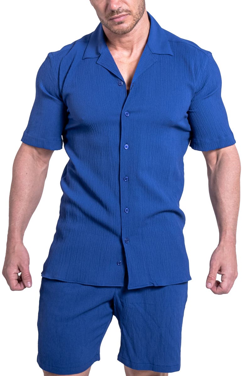 Maceoo Everyday Navy Blue Short Sleeve Button-Up Shirt, Alternate, color, 