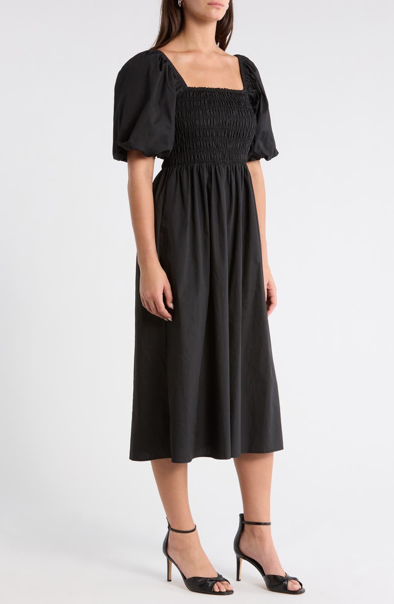 SUGARLIPS Sonia Bubble Sleeve Smocked Midi Dress, Alternate, color, Black