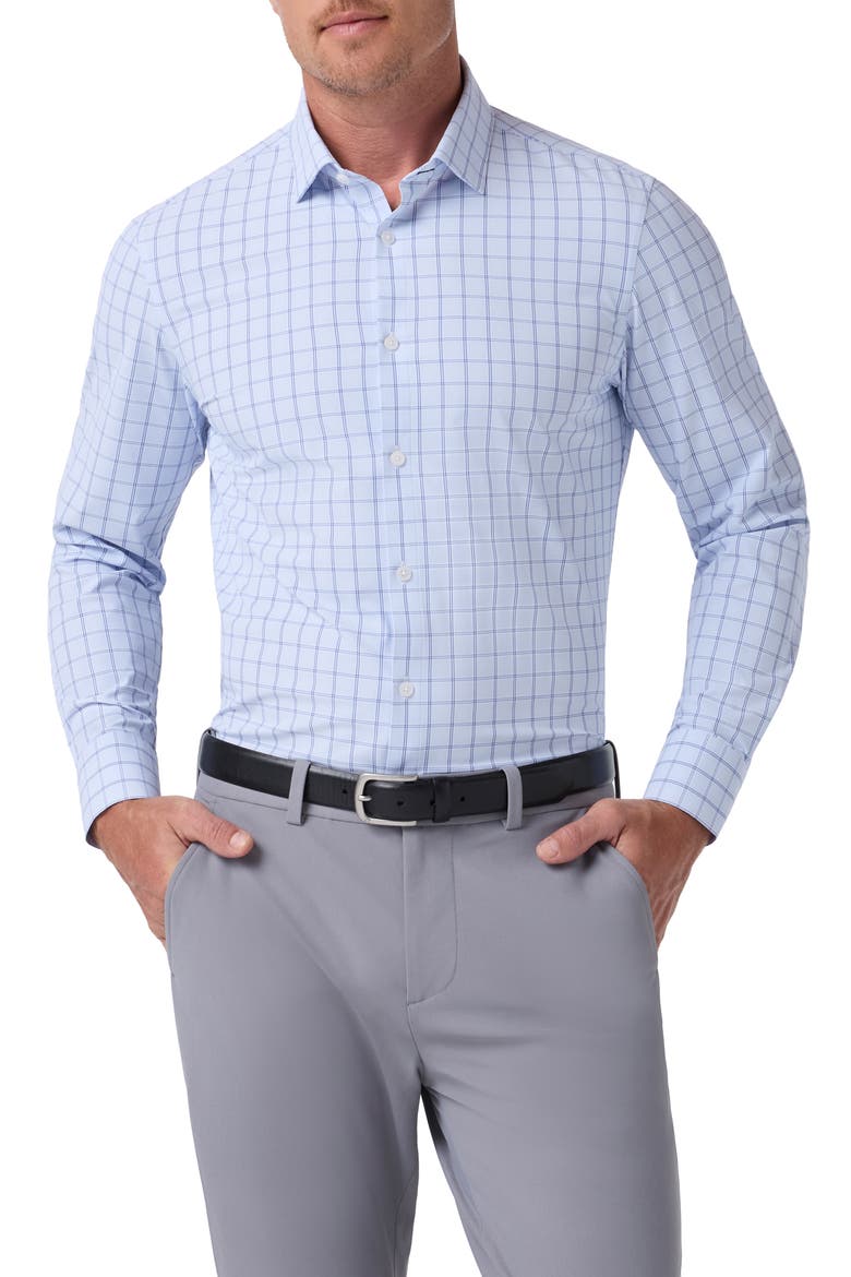 Leeward Performance Plaid Dress Shirt, Main, color, CLOUD BLUE HAMPTON PLAID