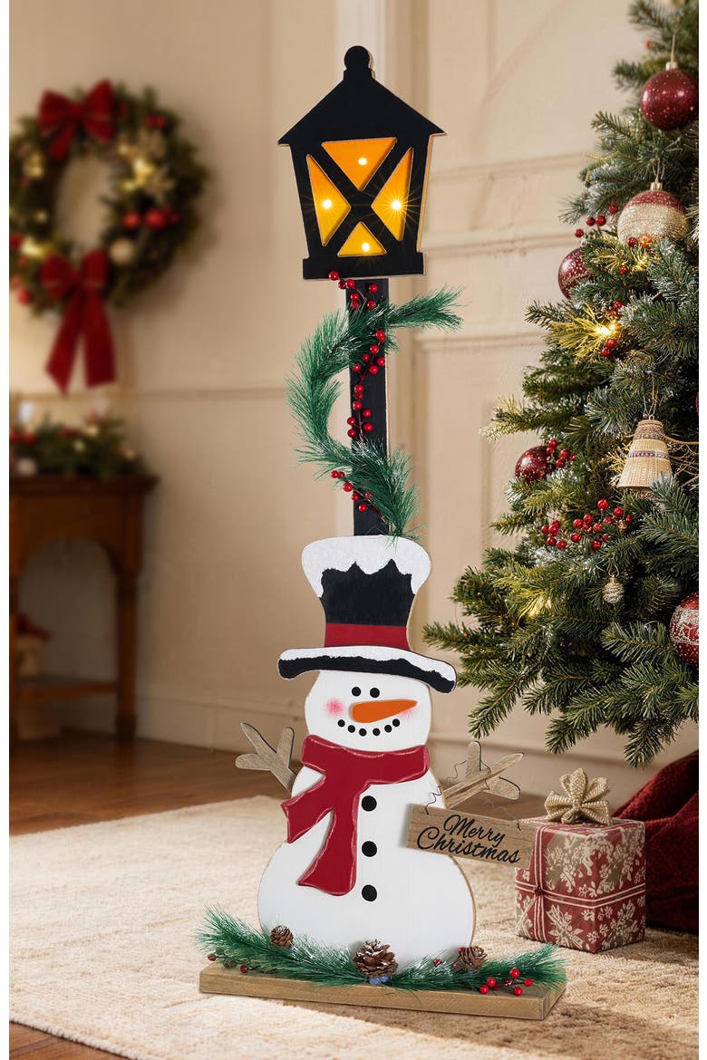 Lighted Christmas Wood Snowman Lamp Porch Decor, Alternate, color, White