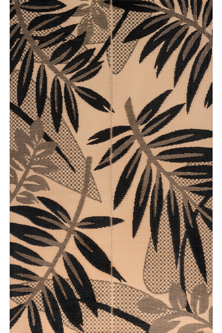 Wilde Classic Botanical Foldable Waterproof Reversible Plastic Straw Outdoor Rug, Main, color, Black/Cream