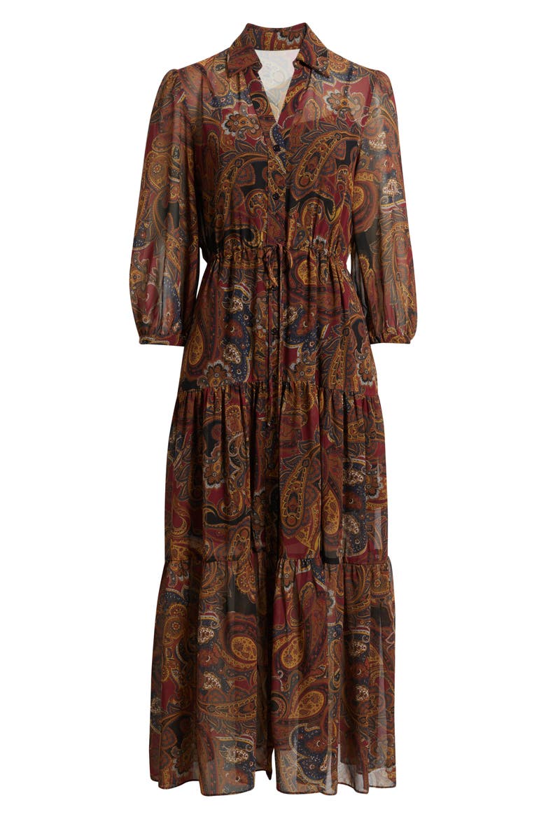 Paisley Tiered Dress, Alternate, color, BURGUNDY MULTI