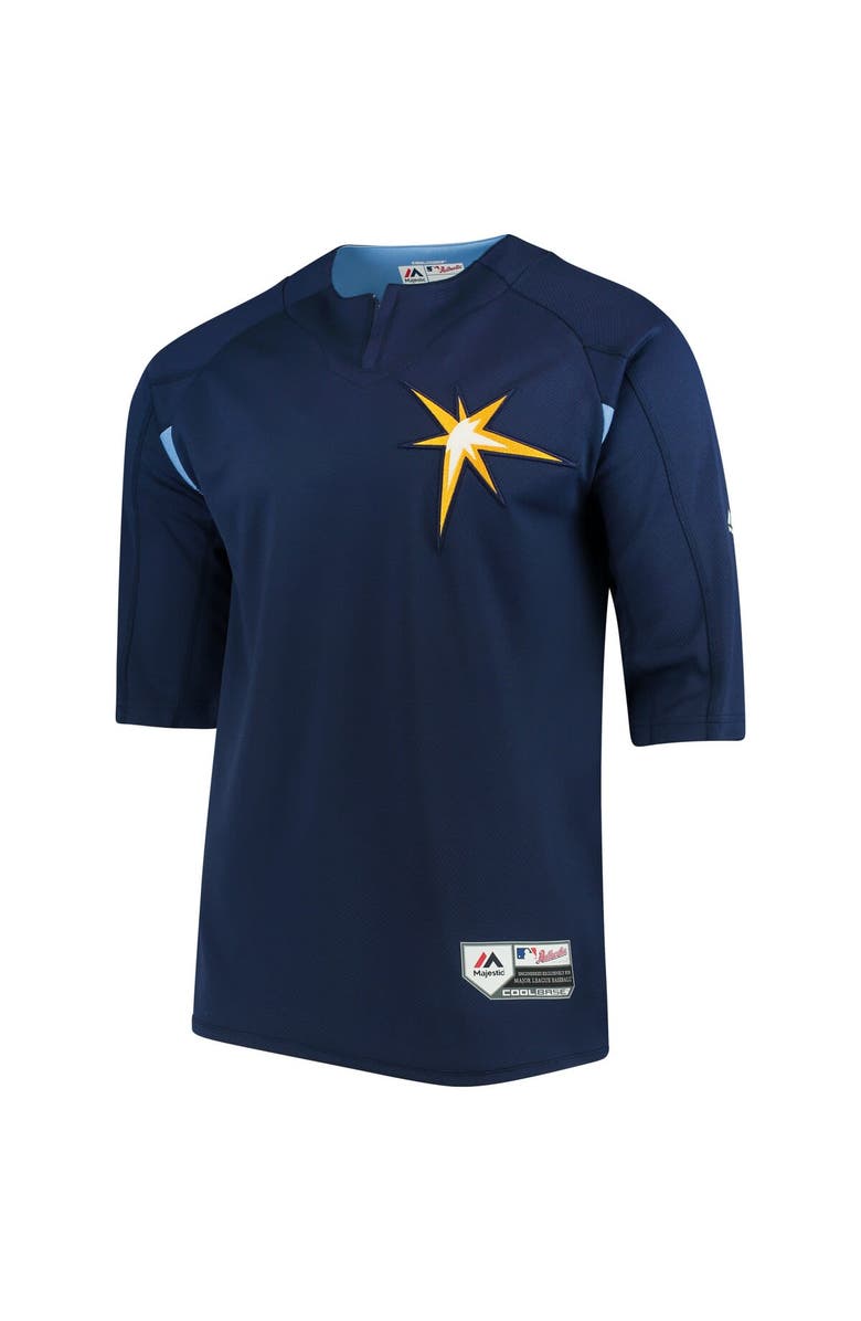 MAJESTIC Men's Majestic Navy/Light Blue Tampa Bay Rays Authentic Collection On-Field 3/4-Sleeve Batting Practice Jersey, Alternate, color, Navy