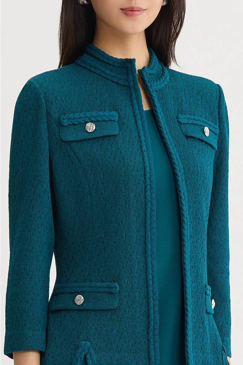 Braided Trim Pointelle Knit Jacket, Alternate, color, Deep Teal