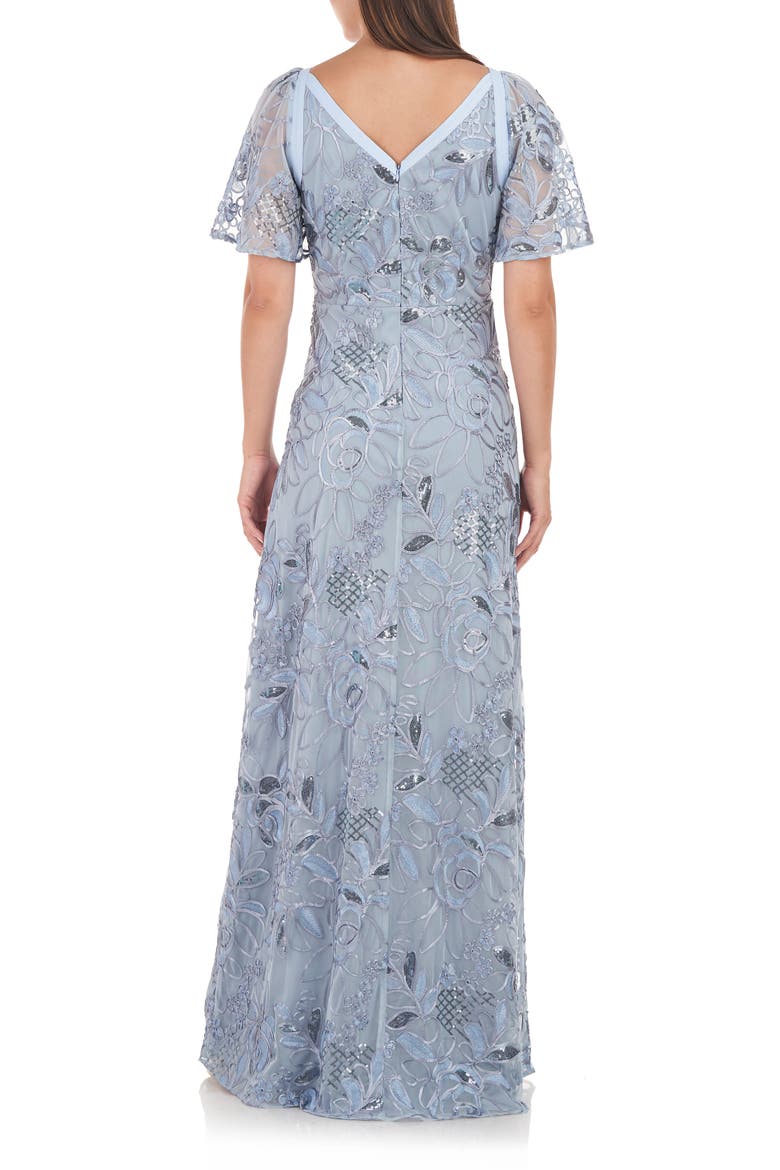 Yvonne Sequin Flutter Sleeve A-Line Gown, Alternate, color, SLATE