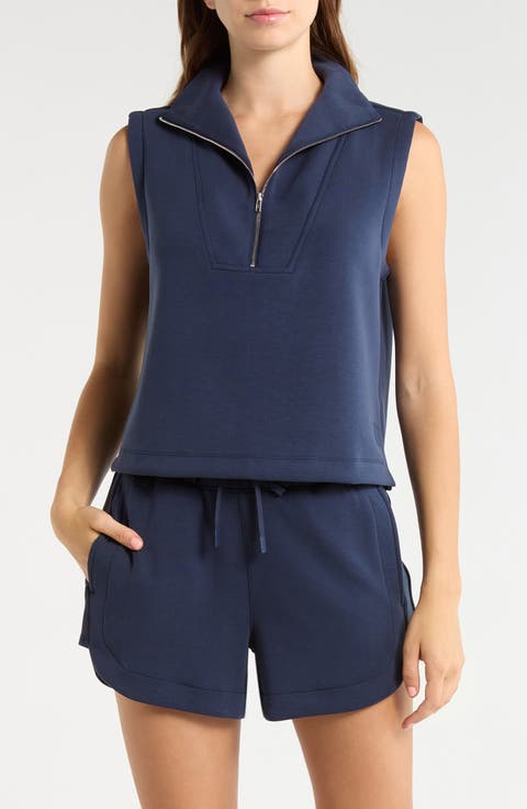 Dreamweave™ Sleeveless Half Zip Mock Neck Top