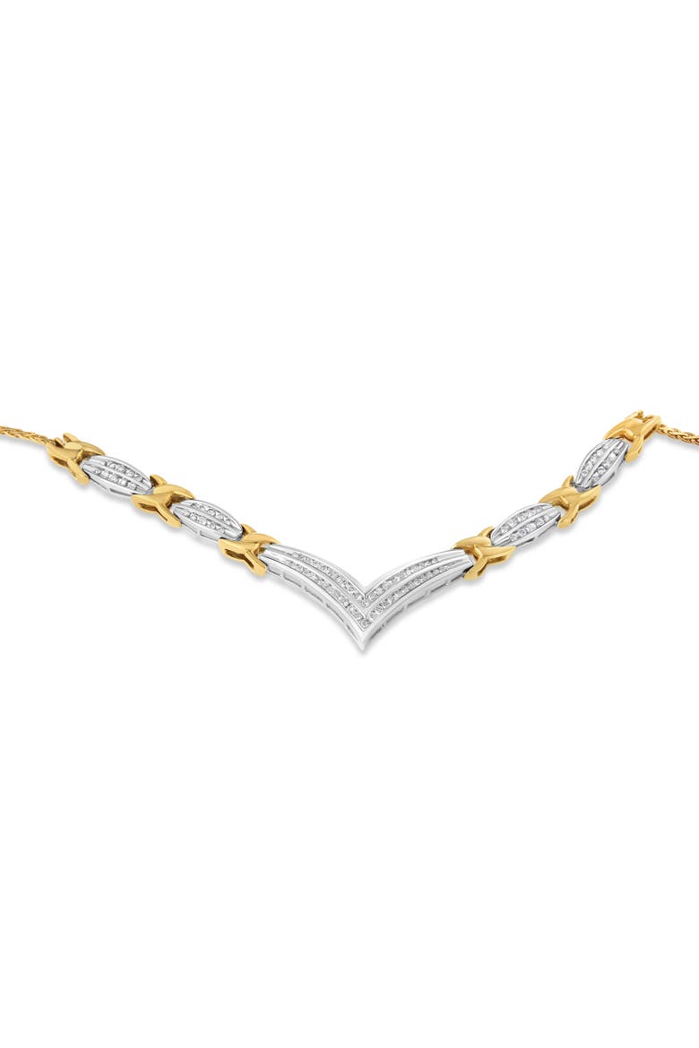 10K Yellow and White Gold 1.0 Cttw Diamond "V" Shape Statement Necklace, Alternate, color, Yellow