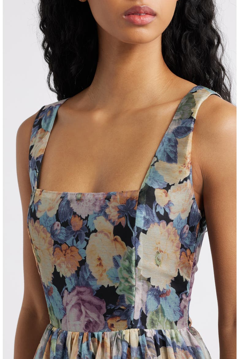 Logan Floral Square Neck Midi Dress, Alternate, color, GREY MULTI