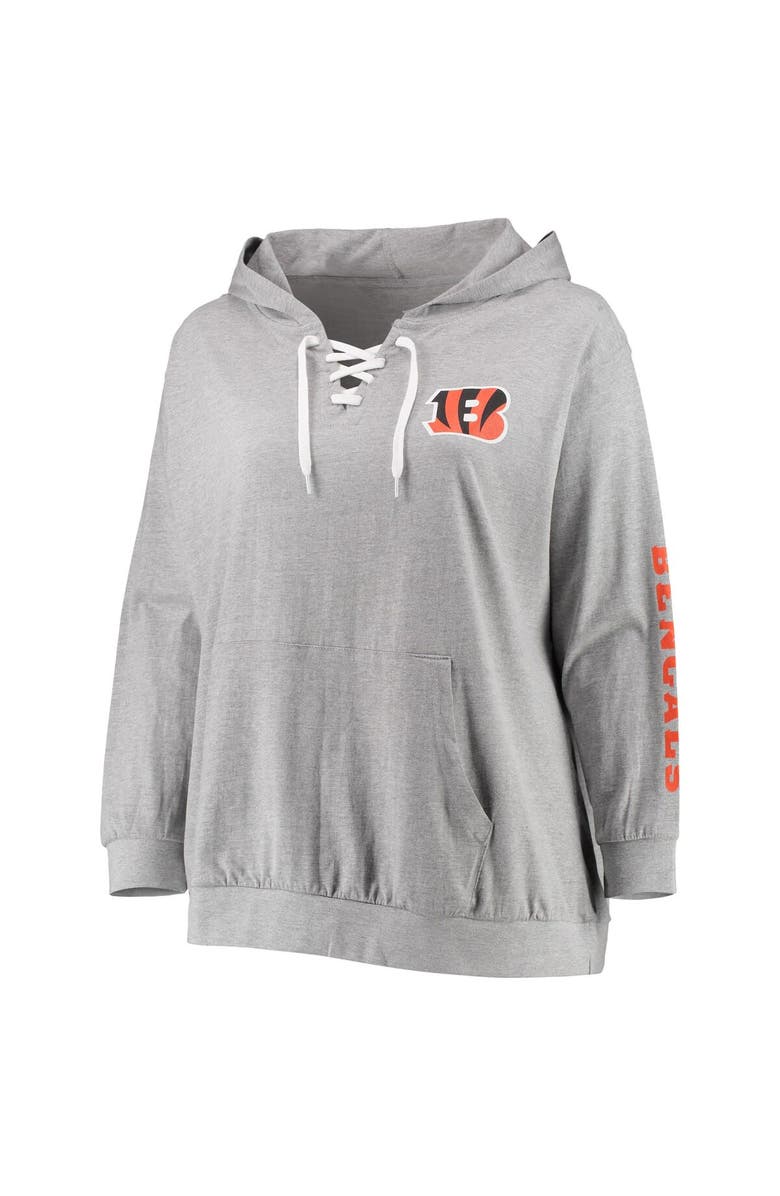 FANATICS Women's Fanatics Branded Heathered Gray Cincinnati Bengals Plus Size Lace-Up Pullover Hoodie, Alternate, color, 