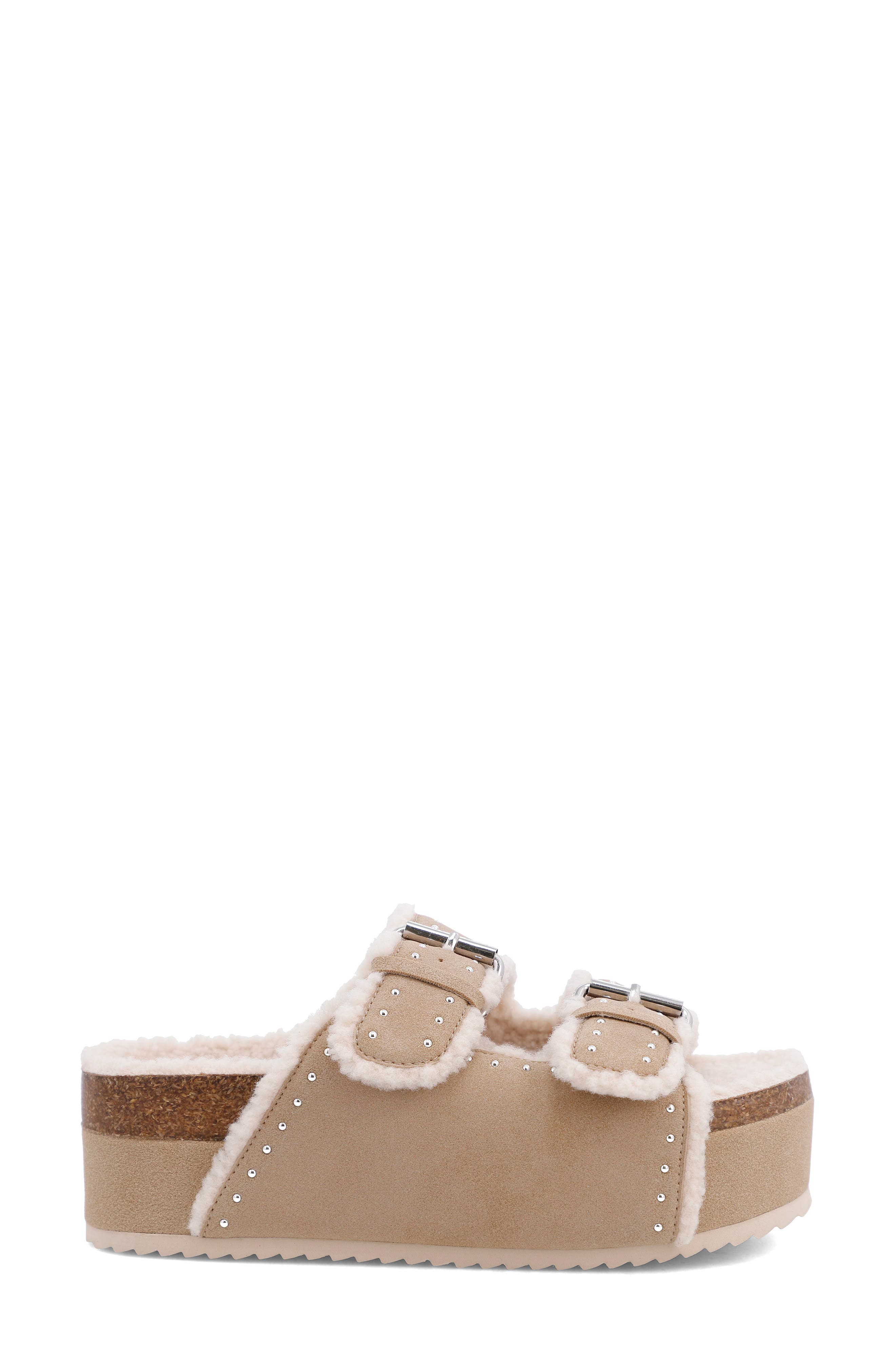 MIA Brookie Faux Shearling Platform Slide Sandal, Alternate, color, Sand