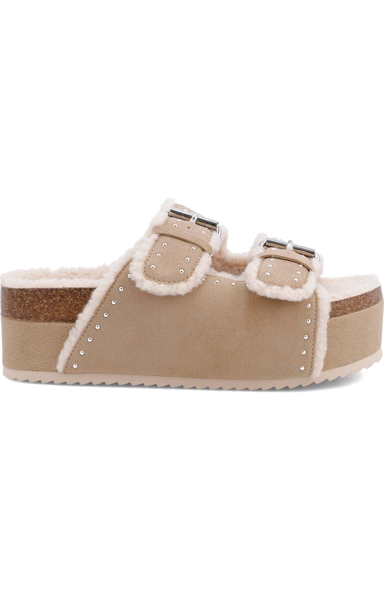 MIA Brookie Faux Shearling Platform Slide Sandal, Alternate, color, Sand