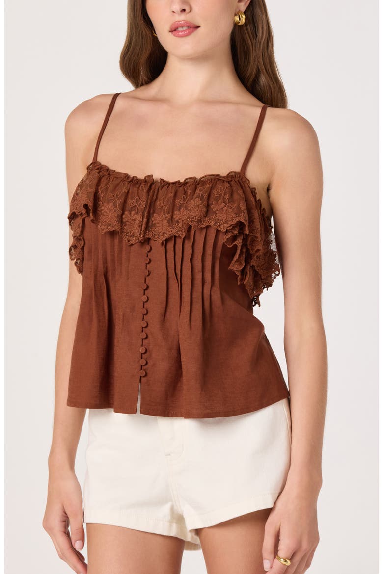Nellie Lace Trim Pintucked Tank, Alternate, color, RUST BROWN
