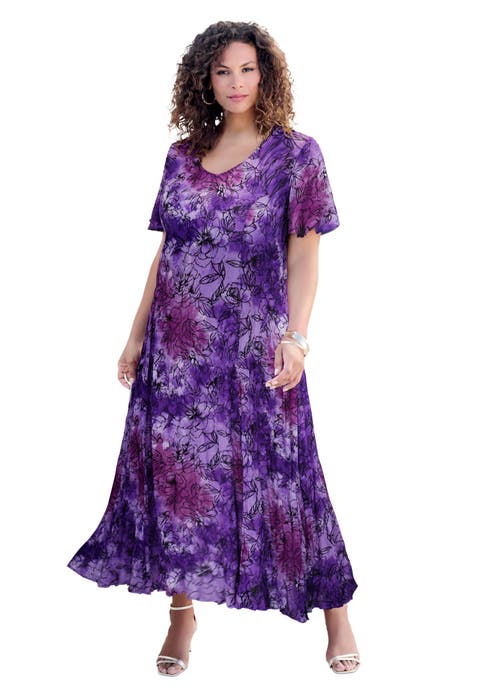 Plus Size Hand Crinkled Flutter-Sleeve Maxi Dress (Plus)