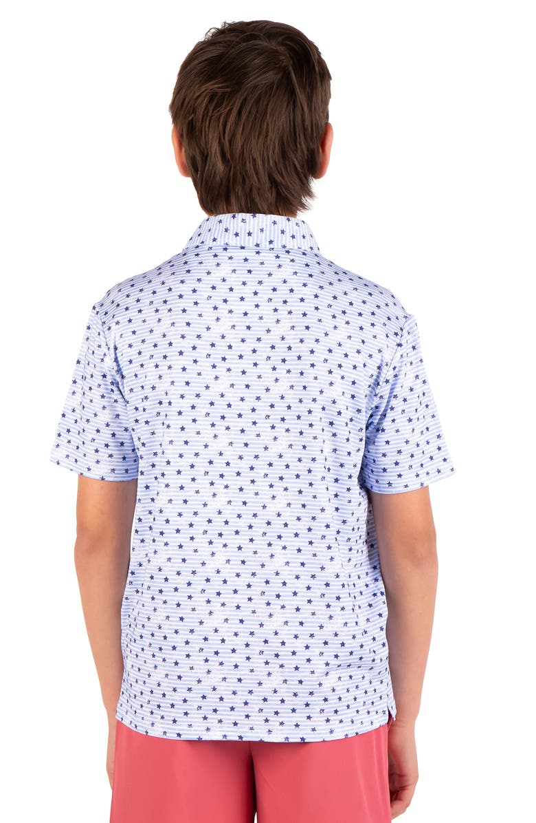 TailorByrd Kids' Star Print Performance Polo, Alternate, color, Blue
