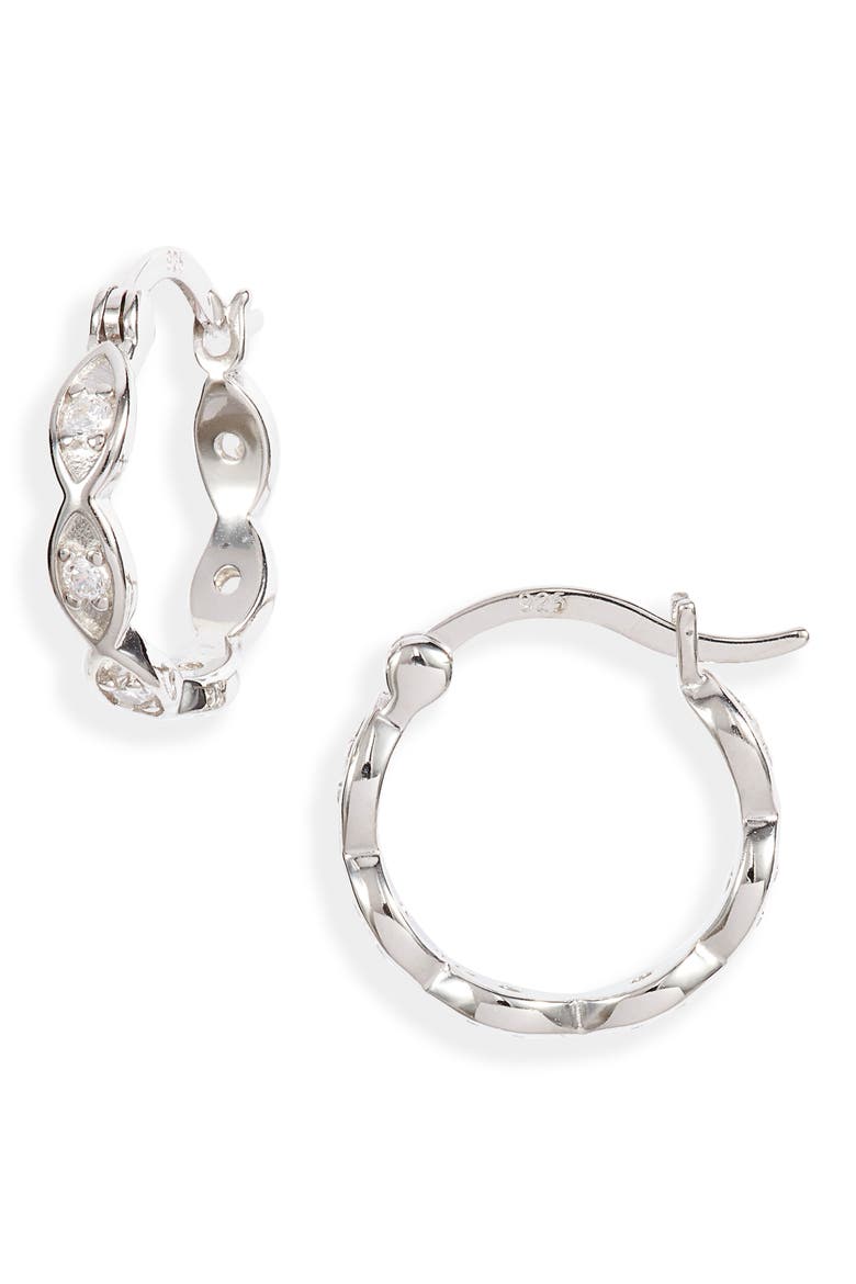 Crystal Braided Mini Hoop Earrings, Main, color, RHODIUM