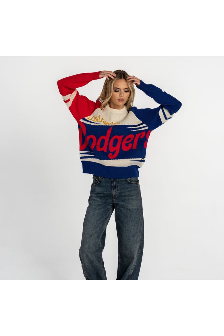 Women's The Wild Collective  Royal/Cream Los Angeles Dodgers Boxy Jacquard Sweater, Alternate, color, Royal