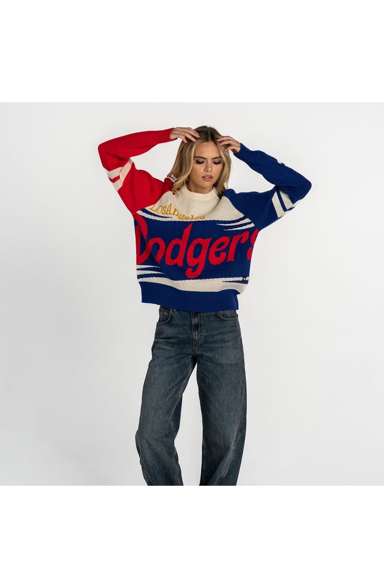 THE WILD COLLECTIVE Women's The Wild Collective  Royal/Cream Los Angeles Dodgers Boxy Jacquard Sweater, Alternate, color, Royal