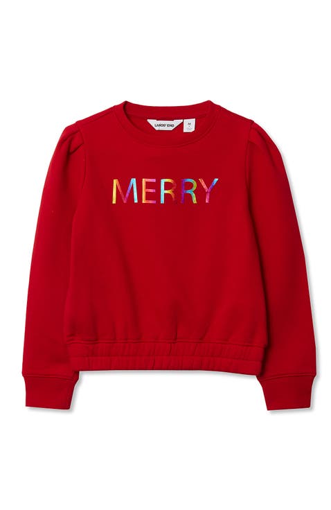 Girls Puff Shoulder Crew Neck Sweatshirt