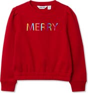Lands' End Girls Puff Shoulder Crew Neck Sweatshirt