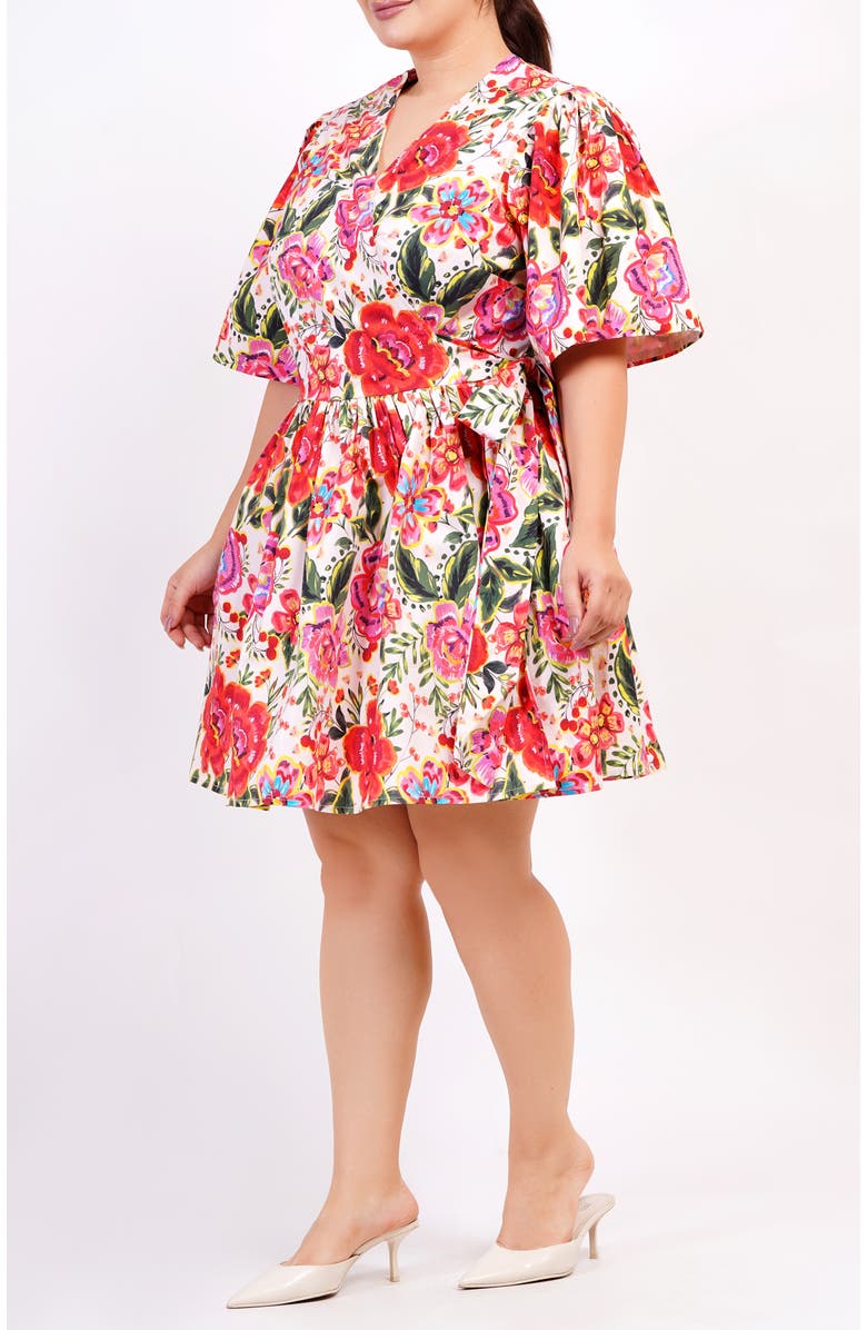 Leota Alena Mini Wrap Dress, Alternate, color, Crown Floral Flame Scarlet