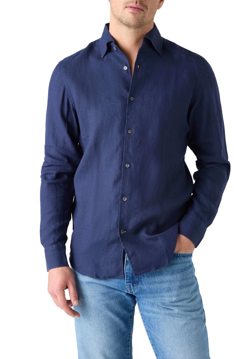 Robert Talbott Morgan Linen Shirt, Main, color, Navy Piece Dye