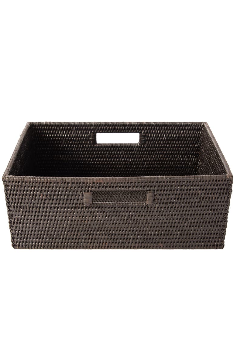 Artifacts Rattan Rectangular Shelf basket with Side handles, Alternate, color, Tudor Black