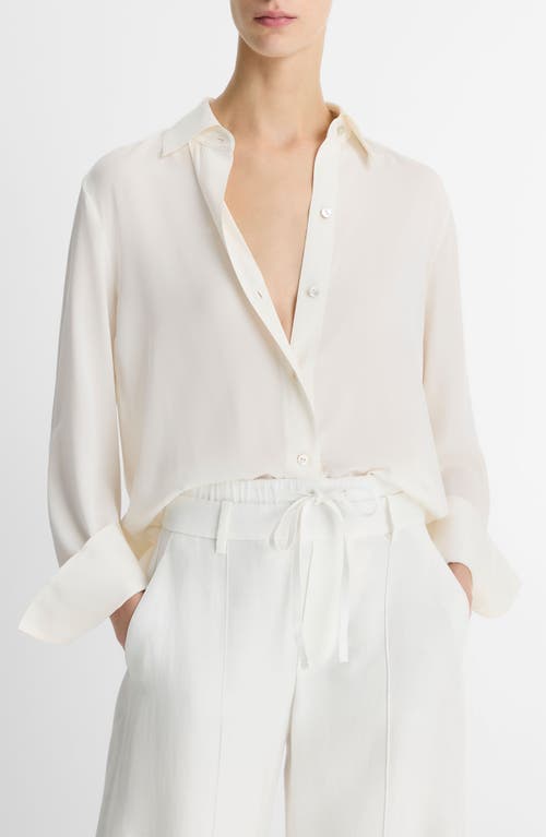 Shop Vince Stretch Silk Button-up Shirt In Off White