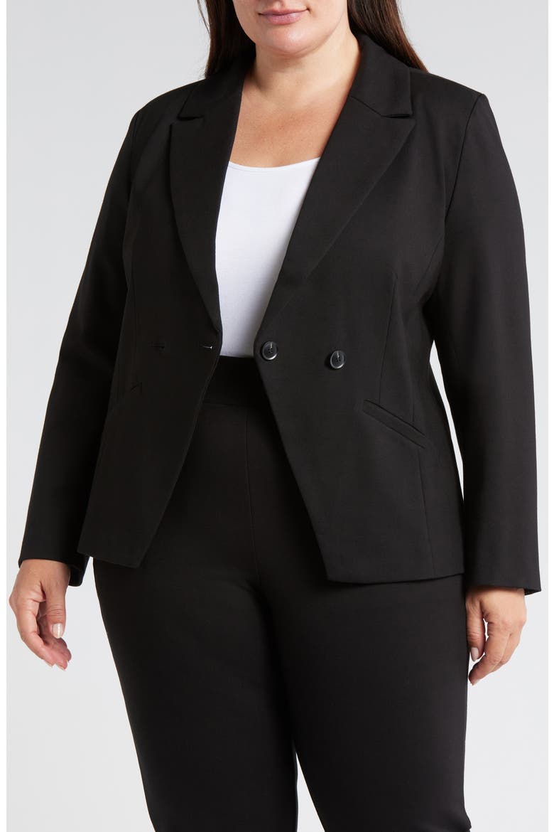 Bianca Stretch Ponte Double Breasted Blazer, Alternate, color, BLACK