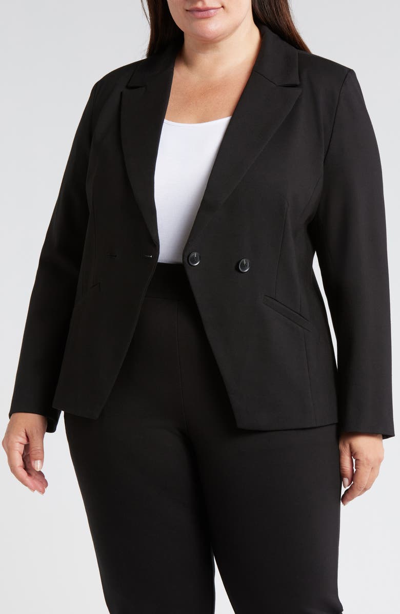 Universal Standard Bianca Stretch Ponte Double Breasted Blazer, Alternate, color, Black