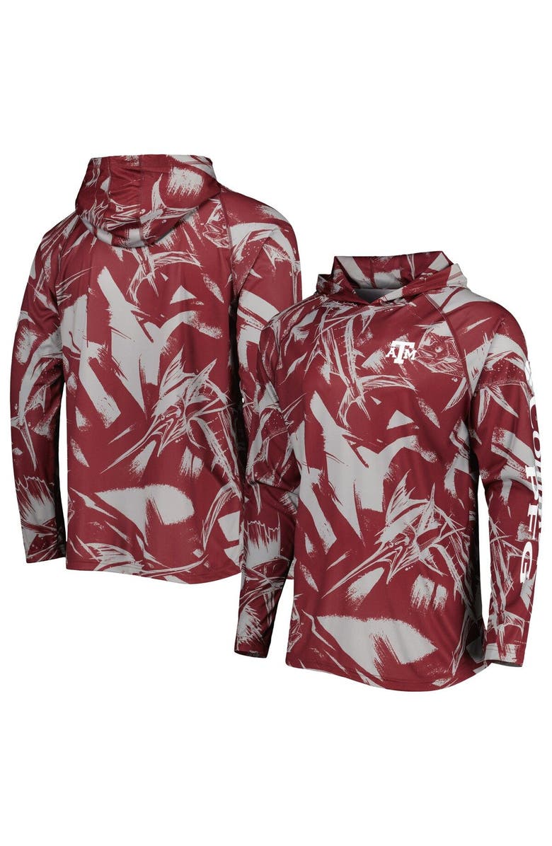 Columbia Men's Columbia Maroon/Gray Texas A&M Aggies Super Terminal Tackle Omni-Shade Raglan Long Sleeve Hoodie T-Shirt, Main, color, Maroon