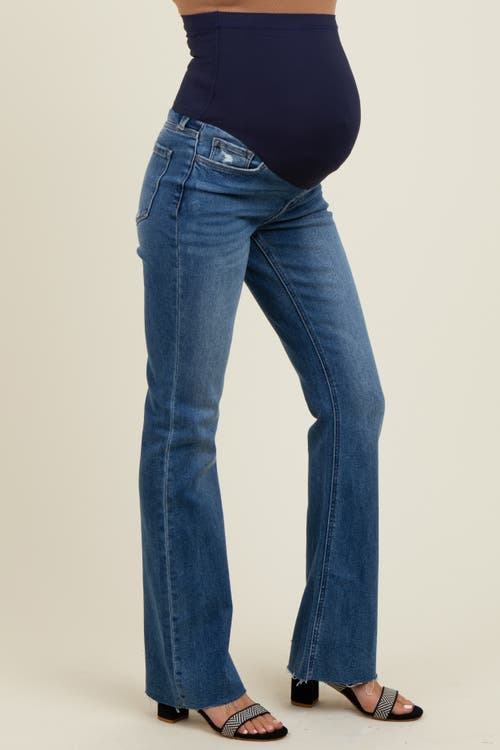 Pinkblush Distressed Raw Hem Maternity Bootcut Jeans In Nude