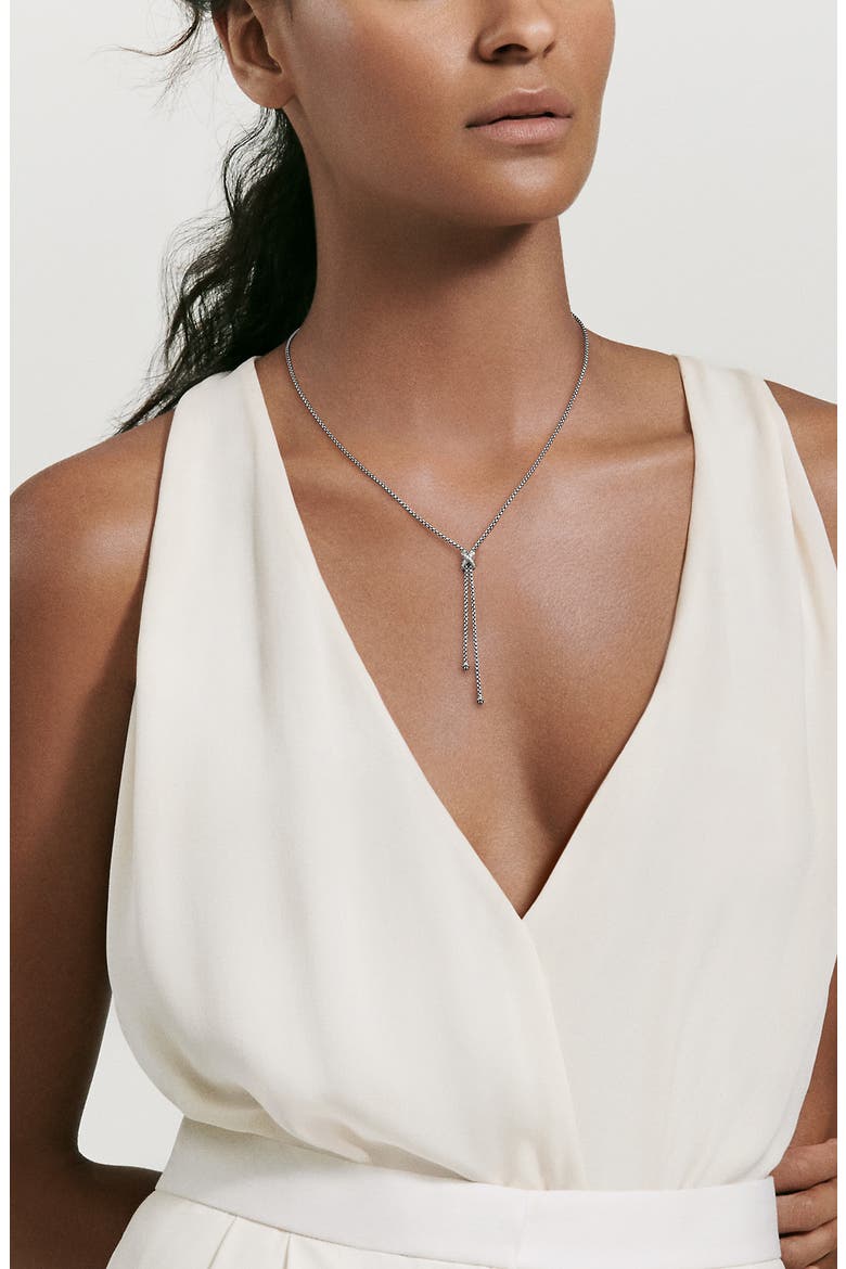 Petite X Lariat 18K Gold Y-Necklace, Alternate, color, SILVER PAVE