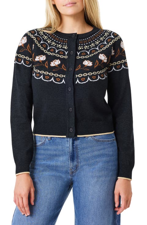 Border Detail Crewneck Cardigan