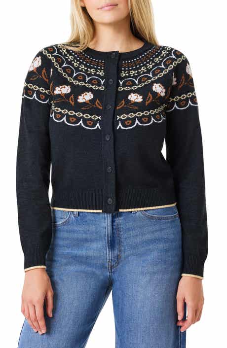 Border Detail Crewneck Cardigan