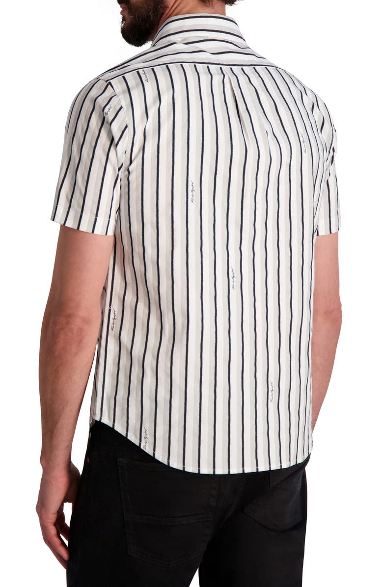 KARL LAGERFELD PARIS Stripe Short Sleeve Button-Up Shirt, Alternate, color,