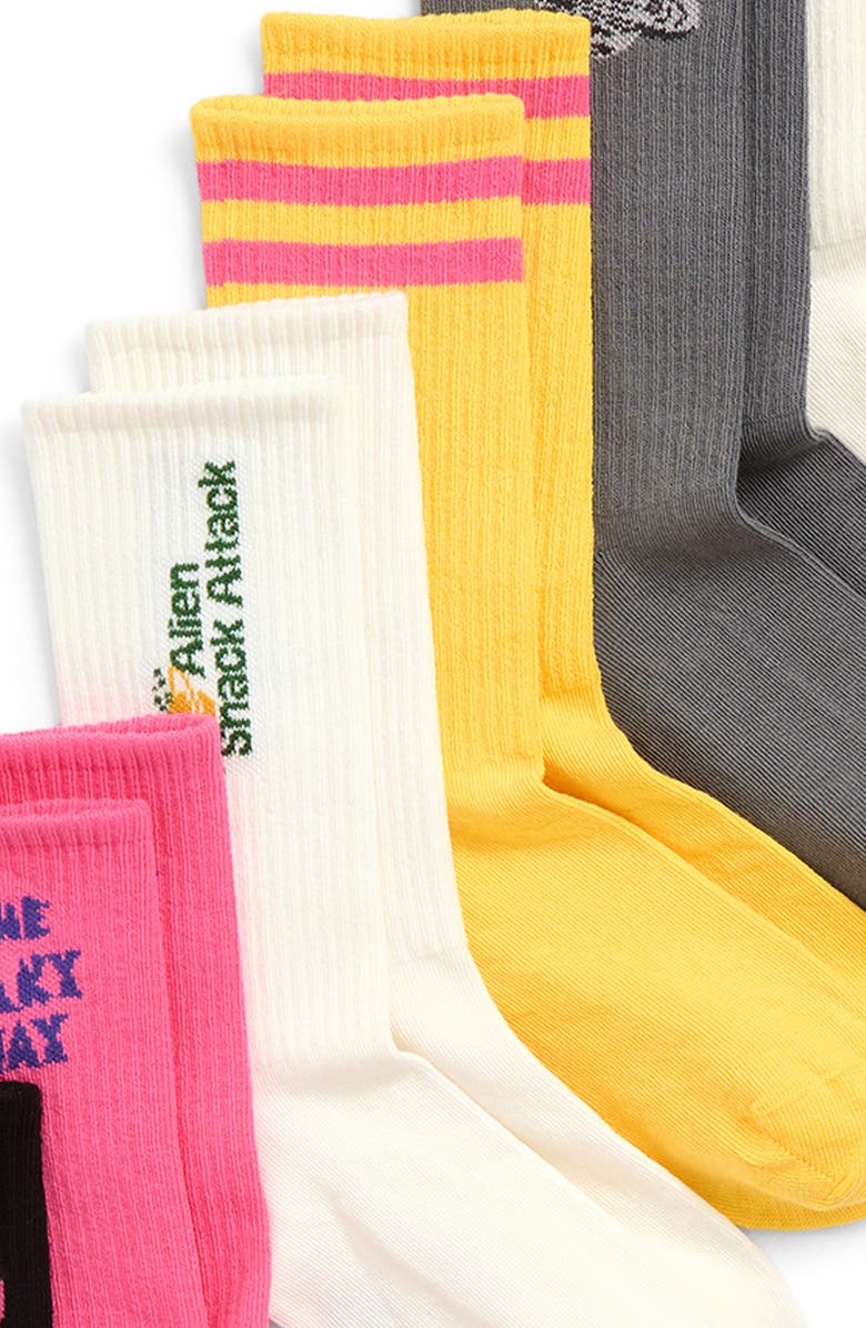 Mini Rodini Kids' Assorted 7-Pack Alien Crew Socks, Alternate, color, Multi