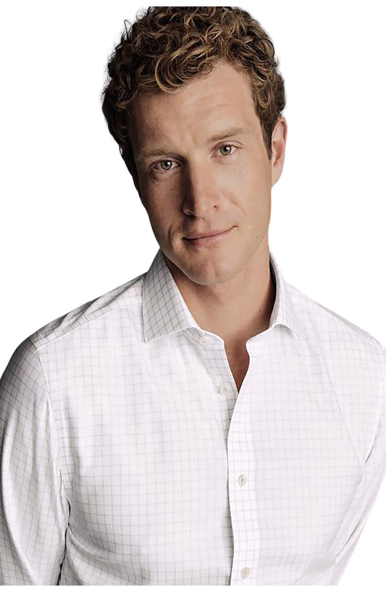 Charles Tyrwhitt Non-Iron Clifton Weave Check Cutaway Slim Fit Shirt Double Cuff, Alternate, color, Silver Grey