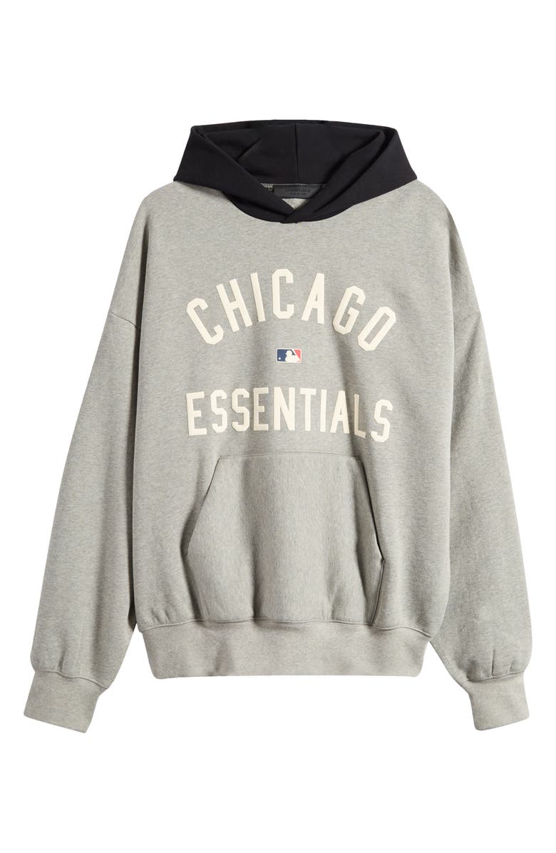 Fear of God Essentials MLB White Socks Sport Fit Cotton Graphic Hoodie, Alternate, color, Warm Heather/ Black