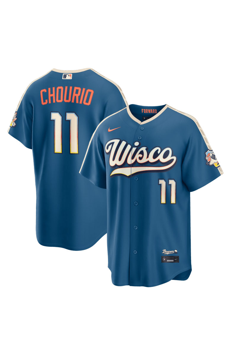 Nike Men's Nike Jackson Chourio Mineral Blue Milwaukee Brewers 2026 City Connect Stadium Jersey, Main, color, Mineral Blue